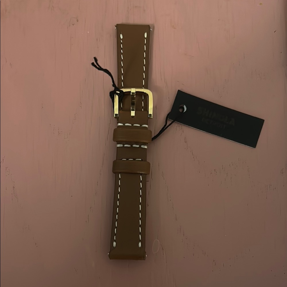 Shinola Tan Leather Watch Strap with Gold Buckle